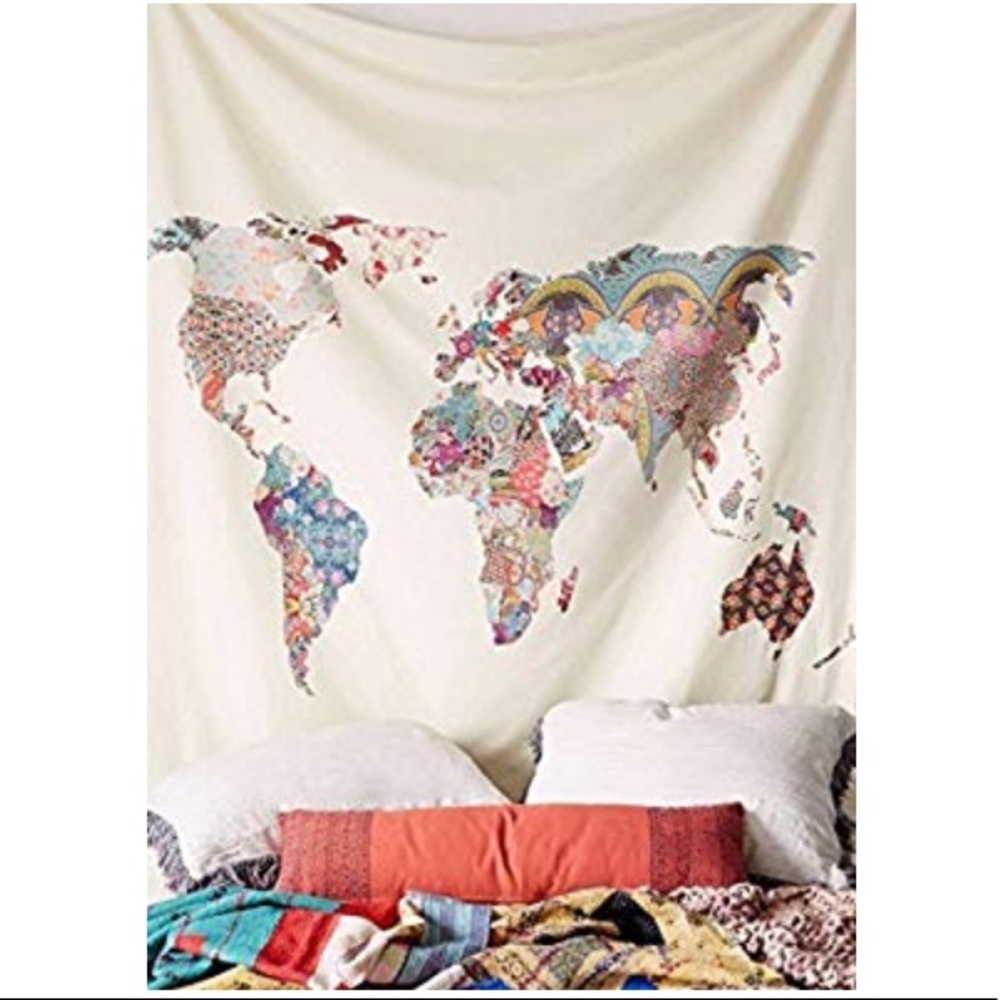 World tapestry colorful 59” x 59” room decor